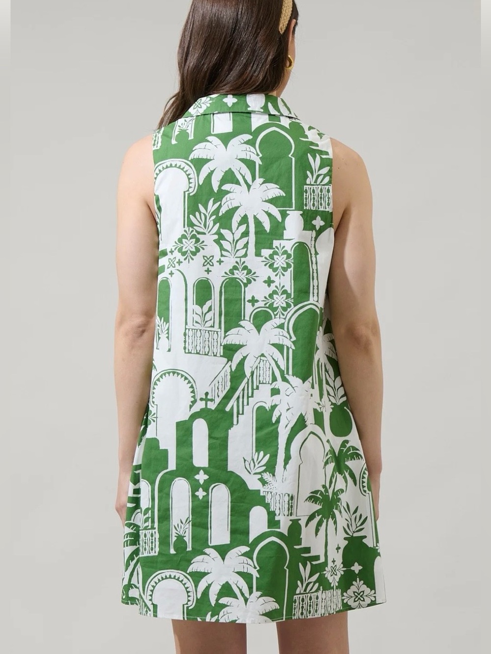 Sugarlips White Dress with Green Tropical Print - Picture 7 of 8